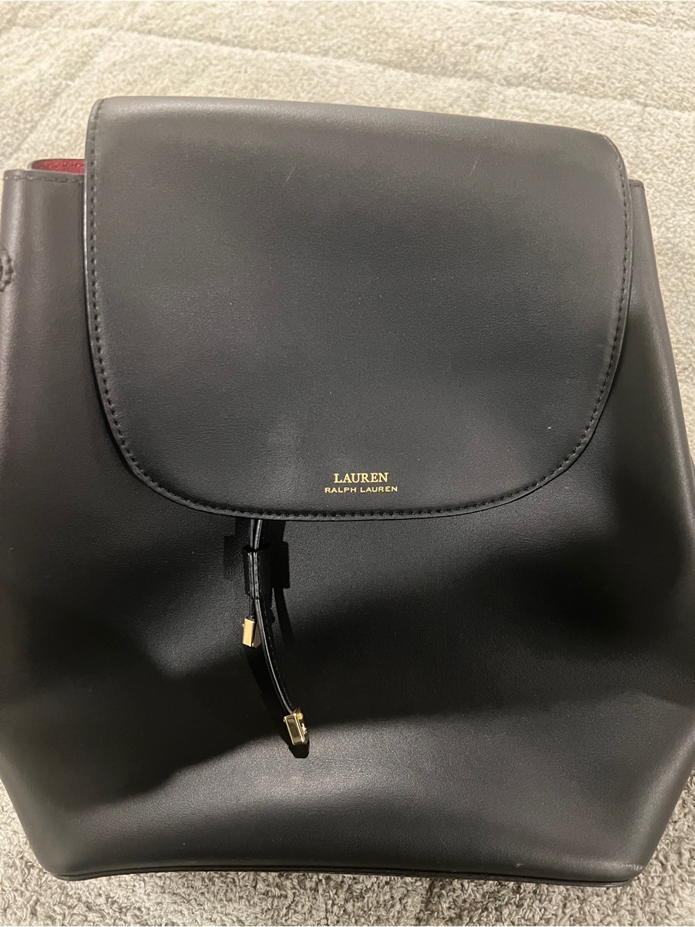 Lauren Ralph Lauren Dryden Flap Leather Backpack Black & Crimson